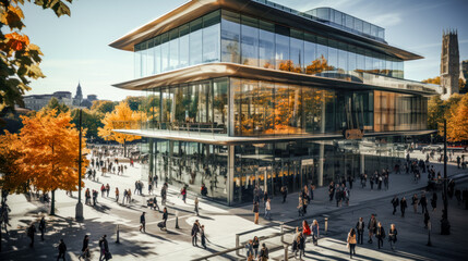 Obraz premium Bustling Urban Environment Teeming with Pedestrians Making their Way through the Busy Streets where Traffic creates a Captivating Play of M Movement Generative AI Digital Art Wallpaper Background