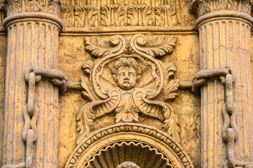 Architectural feature in the facade of the Church of Mercy in Murcia, Spain