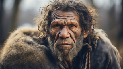 Fototapeta na wymiar ancient neanderthal caveman wearing fur 