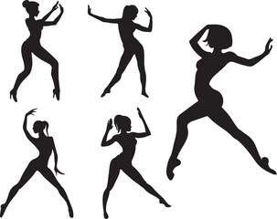 Woman Dancing Pose vector silhouette illustration set of group