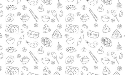 Asian food seamless pattern, hand drawn print