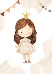 watercolor princess template for nursery, baby shower, invitation for birthday party