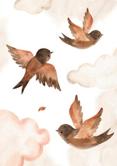 Obraz premium watercolor bird template for nursery, baby shower, invitation for birthday party