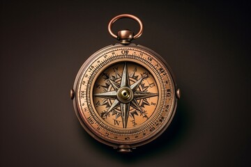Old vintage compass isolated on dark background