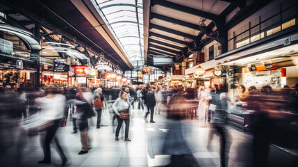 Bustling Urban Environment Teeming with Pedestrians Making their Way through the Busy Streets where Traffic creates a Captivating Play of M Movement Generative AI Digital Art Wallpaper Background