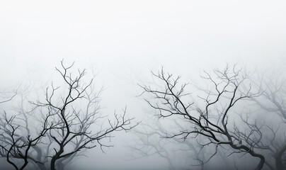 Spooky Halloween dead mysterious forest creepy trees with twisted branches misty night forest. Scary concept. in fog,mist on scary sky. Copy space