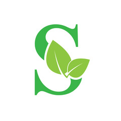 Green eco letter S leaf template logo natural alphabet 