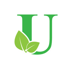 Green eco letter U leaf template logo natural alphabet 