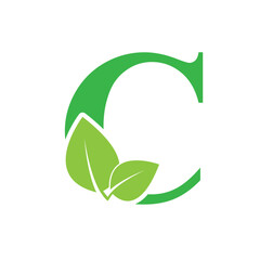 Green eco letter C leaf template logo natural alphabet 