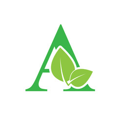 Green eco letter A leaf template logo natural alphabet 