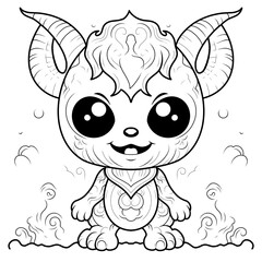 illustration, line drawing of cute monster, childish, coloring