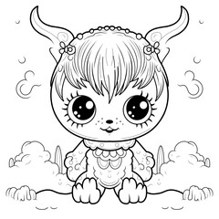 illustration, line drawing of cute monster, childish, coloring