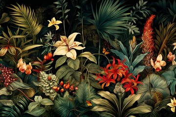 Dark green botanical flower illustration 