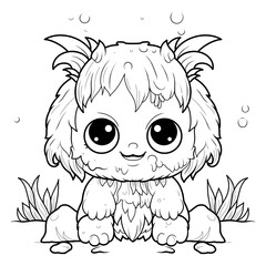 illustration, line drawing of cute monster, childish, coloring