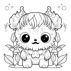 illustration, line drawing of cute monster, childish, coloring