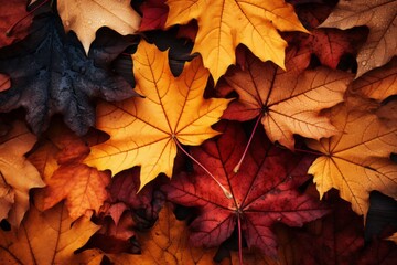 Naklejka na ściany i meble Fallen autumn leaves, fall season background
