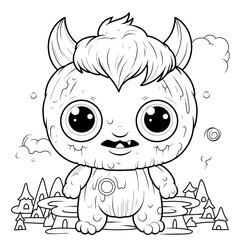 illustration, line drawing of cute monster, childish, coloring
