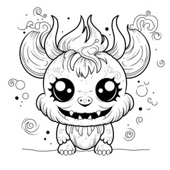 illustration, line drawing of cute monster, childish, coloring
