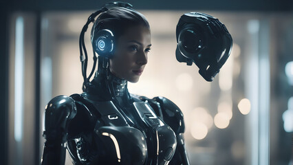 Highly detailed image of a beautiful female humanoid. Artificial Intelligence. Generative AI