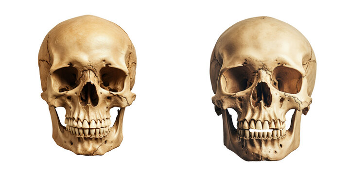 Sepia photo of isolated human skull on a transparent background