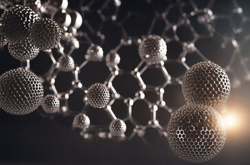 Atom Spheres Array made of shiny metal spheres Science and technology background