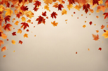 Autumn seamless, transparent background with a long horizontal border made of falling autumn golden