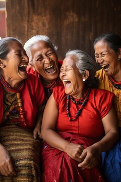 Group Of Mature Indigenous Latin American Women Laughing