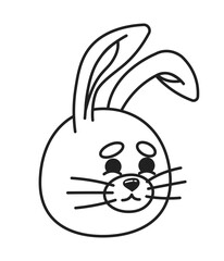 Cute bunny with relieved smile monochrome flat linear character head. Adorable rabbit animal, happy emotion. Editable outline hand drawn icon. 2D cartoon spot vector avatar illustration for animation