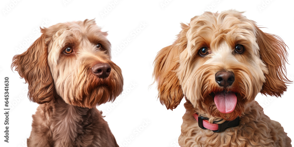 Poster studio photograph of an australian labradoodle with empty background transparent background