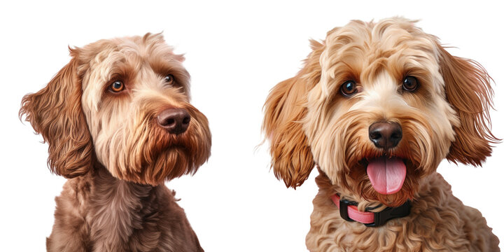 Studio photograph of an Australian labradoodle with empty background transparent background