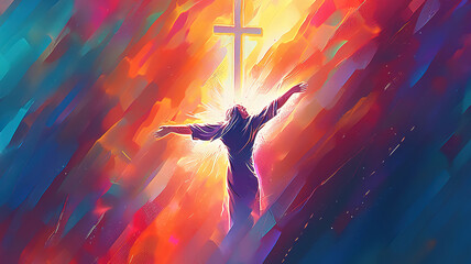 Spiritual illustration jesus cross christianity background art crucifix god religion. Generative Ai - obrazy, fototapety, plakaty
