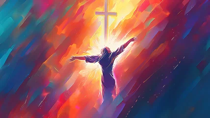 Fotobehang Spiritual illustration jesus cross christianity background art crucifix god religion. Generative Ai © hassanmim2021