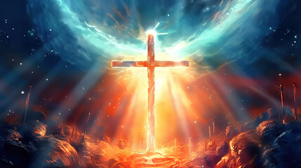 Jesus christ carrying cross good friday wishes background. Generative Ai