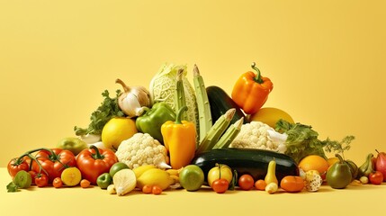 Vegetables with colorful background , healthy body, Colored Winter Vegetables, organic vegetables over trendy yellow background, Wicker basket and vegetables on blue background