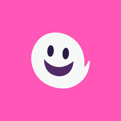simple cute happy ghost emoticon pink background logo vector illustration template design