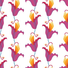 Abstract Lily Flowers Vector Seamless Pattern