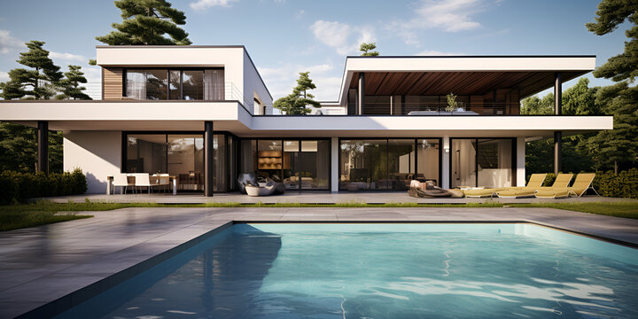 Modern Mansion Depicted In 3d Rendering Background, House Exterior, House Outside, House Background Image And Wallpaper