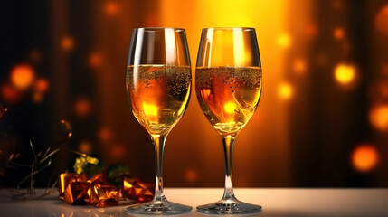Glasses of champagne at new year party, Bright color. Generative Ai