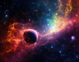 Beautiful fantastic space, nebula, stars and planets in deep galaxy