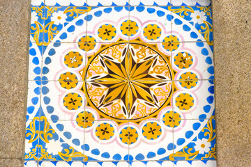 Old tile decoration in the Sao Bento railway station (1904) in Porto, Portugal