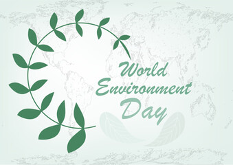 The world environment day concept design environmentally friendly world map background ,Vector illustration of green circle leaf with text on World Environment Day and space for text input.
