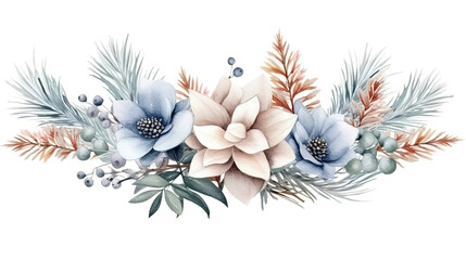 Watercolor Scandinavian Christmas Composition, Hand drawn winter decoration. Generative Ai