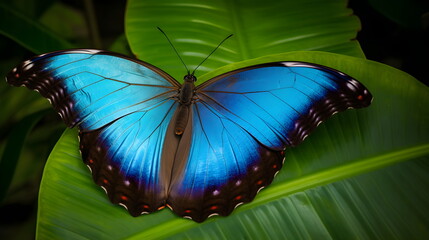 Naklejka premium Blue Morpho Butterfly Wild Animal - Generative AI