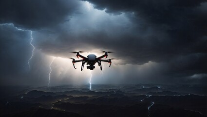 Fototapeta na wymiar A lone drone ascends from the depths of a stormy sky