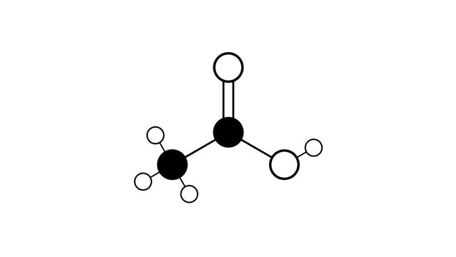 acetic acid molecule, structural chemical formula, ball-and-stick model, isolated image food additive e260