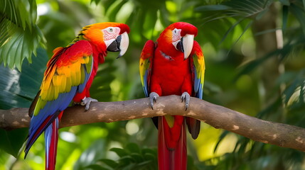 Scarlet Macaws pair Wild Animal - Generative AI