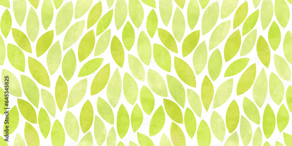 Wall mural Green leaves seamless vector pattern. Watercolor tea leaf background, textured jungle print. - Wall murals