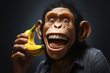 Chimpanzé utilisant une banane comme téléphone » IA générative - obrazy, fototapety, plakaty