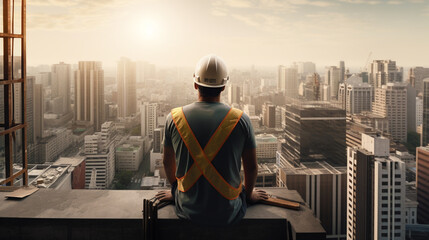 a construction engineer inspects the city from the roof of a buildingp. Generative Ai
