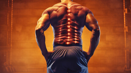 Fototapeta na wymiar bodybuilder experiencing pain in the spine. Generative Ai